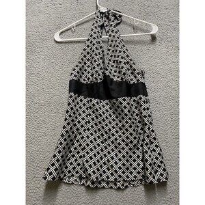 White House Black Market  Backless Chain Halter Peekaboo Silk XS Top